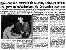 REINVINDICANDO aumento de salarios, entraram ontem em greve os trabalhadores da Companhia Mogiana. Jornal de Notícias, São Paulo, p. 12, 8 jun. 1948. Acervo APESP.