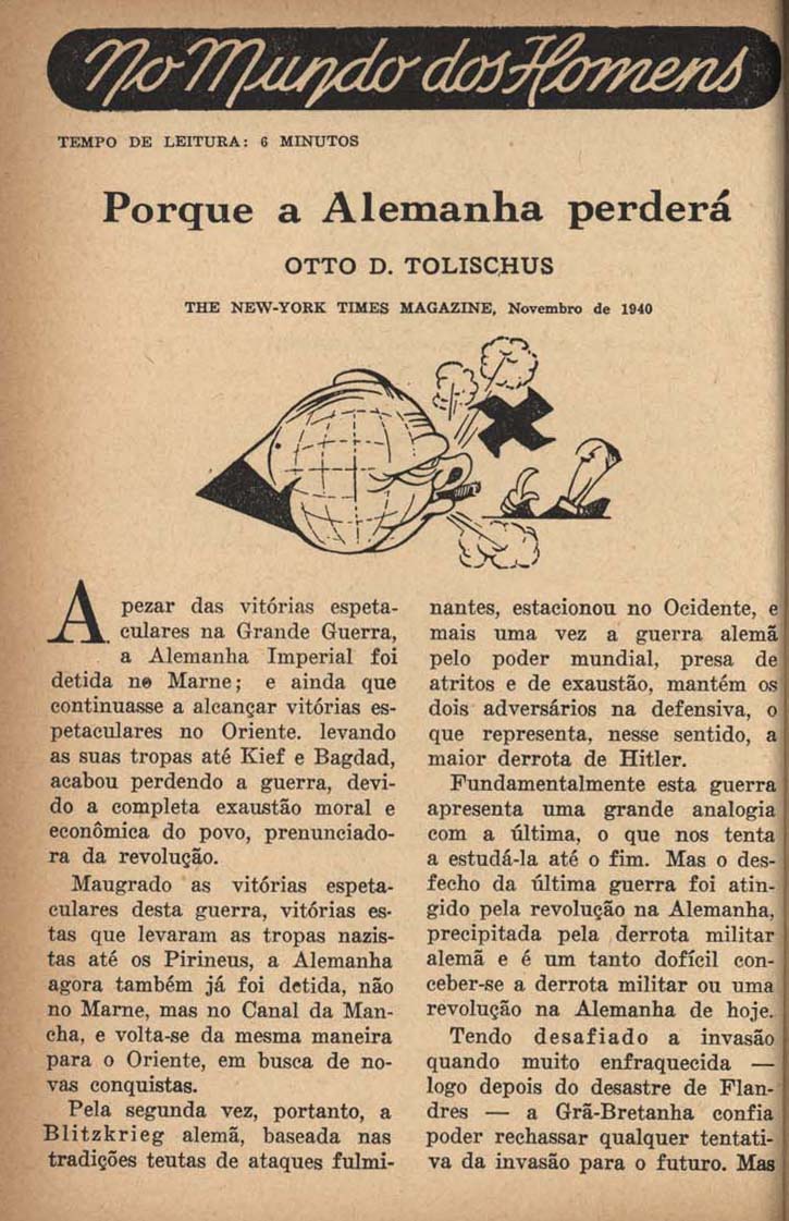 TOLISCHUS, Otto D. Porque a Alemanha perderá. Hoje, São Paulo, n. 36, p. 28-32, jan. 1941.