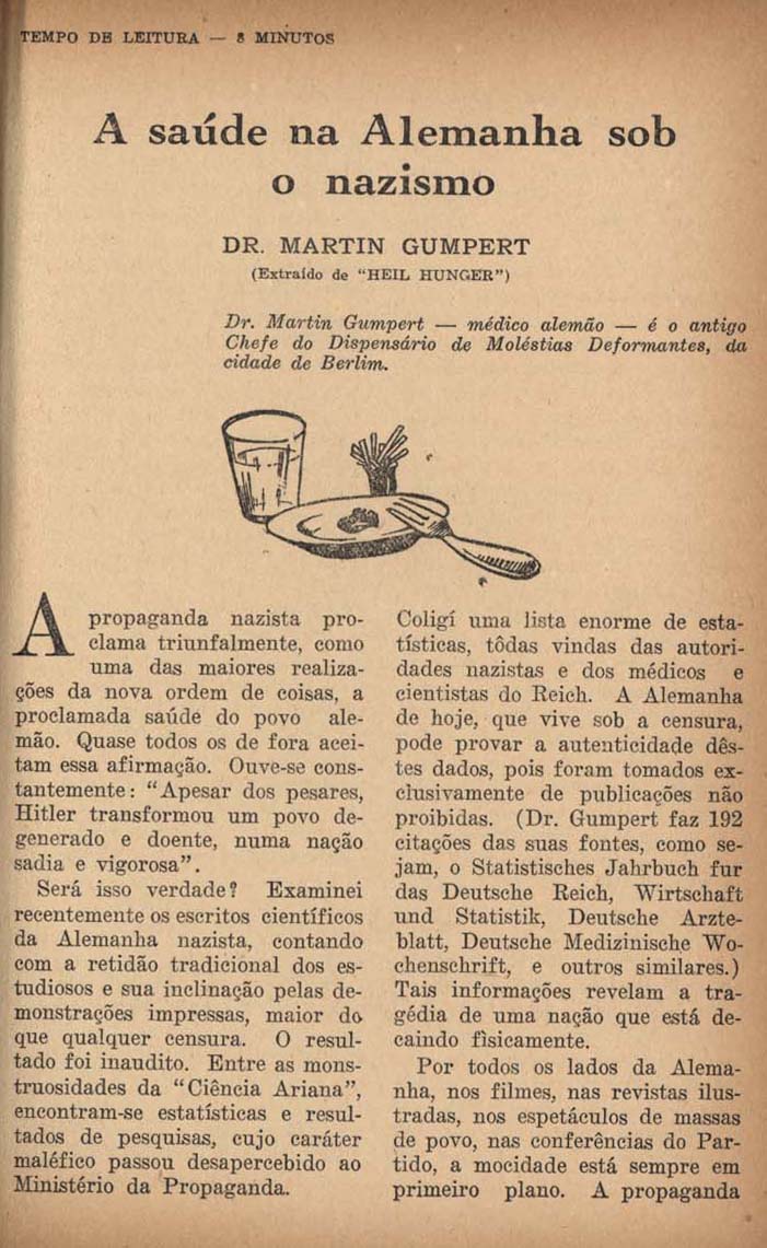 GUMPERT, Martim. A saúde na Alemanha sob o nazismo. Hoje, São Paulo, n. 28, p. 47-53, mai. 1940.