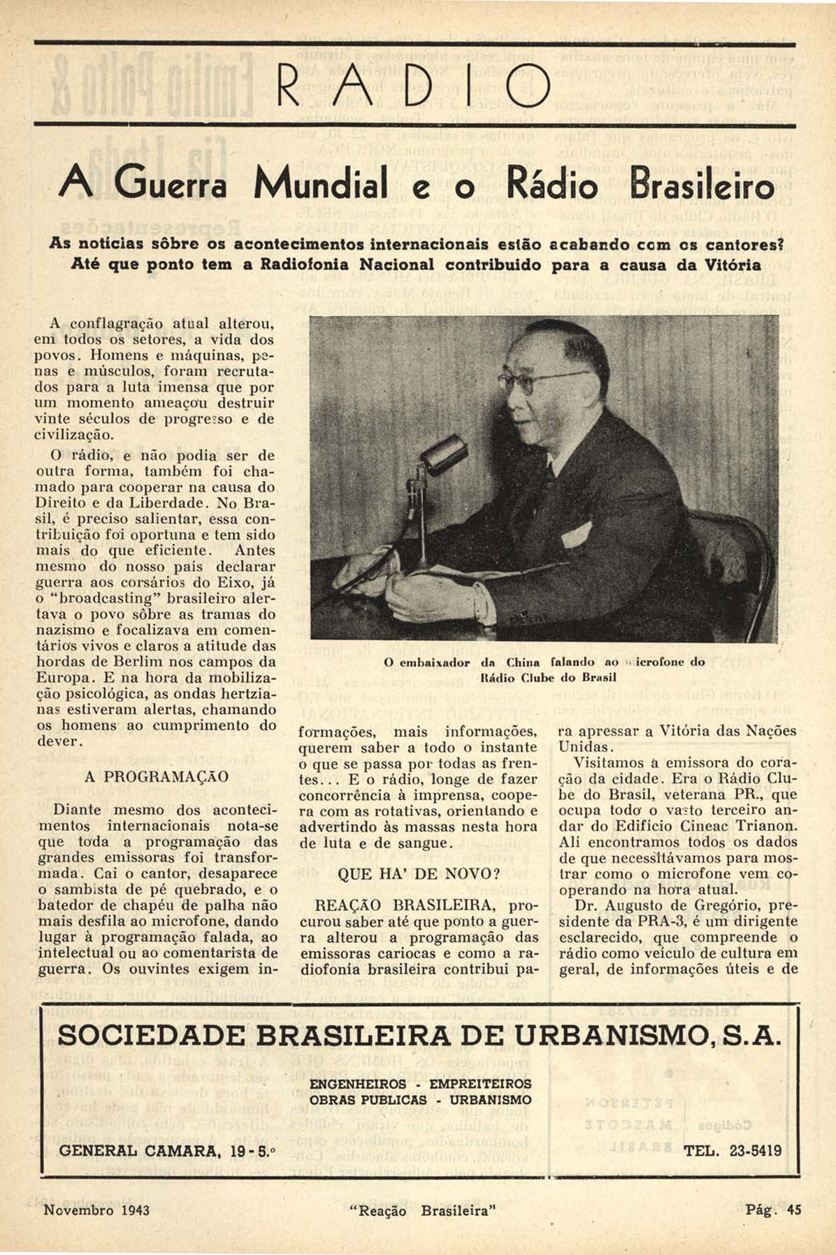 A GUERRA mundial e o rádio brasileiro. Reação Brasileira, Rio de Janeiro, n. 47, p. 45-46,  nov. 1943.