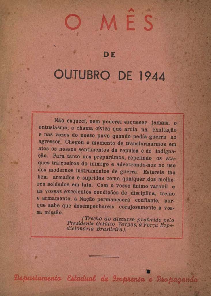 [DISCURSO de Getúlio Vargas]. O Mês, Fortaleza, capa, out. 1944.