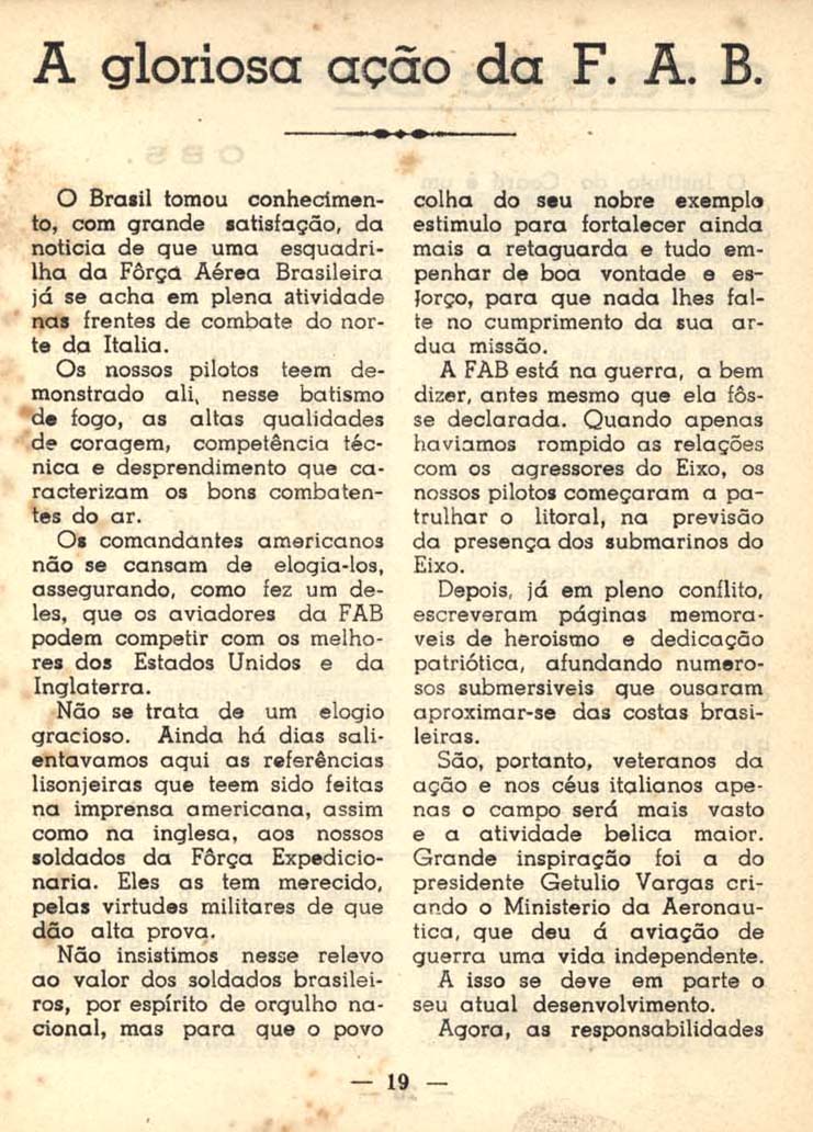 A GLORIOSA ação da F.A.B. O Mês, Fortaleza, p. 19-20, nov. 1944.