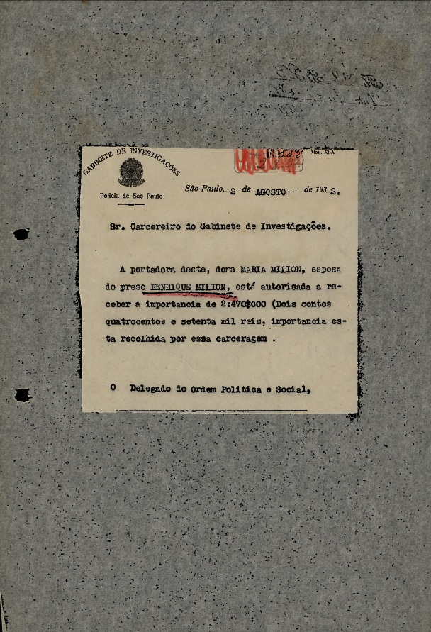 DEOPS. Prontuário n. 583. Henrique Million. São Paulo, APESP, 26 out. 1950, 23 p.
