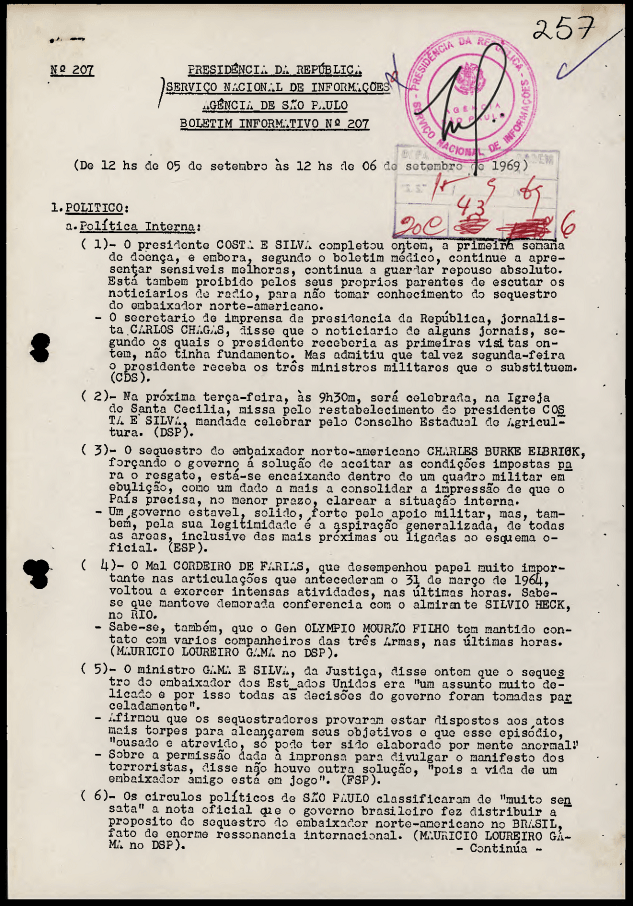 Boletim da SNI – 06/09/1969 – página 1