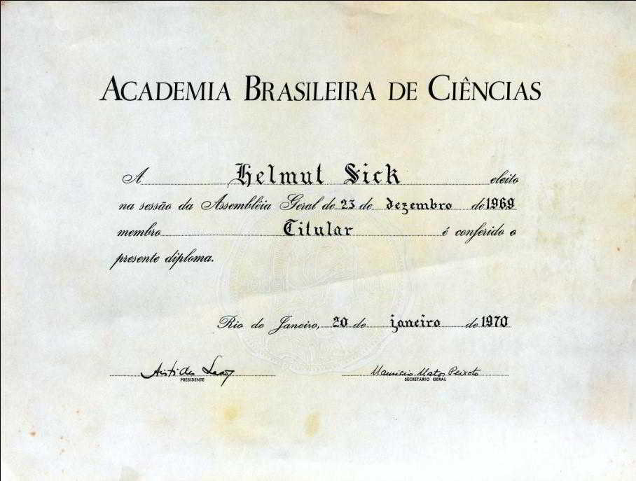 Figura 4 – Diploma de Membro Titular, 1970