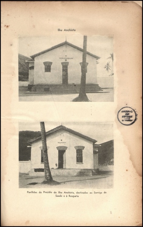 Pavilhões do presídio da Ilha Anchieta destinados ao serviço de saúde e rouparia. Pavilhões do presídio da Ilha Anchieta destinados ao serviço de saúde e rouparia.